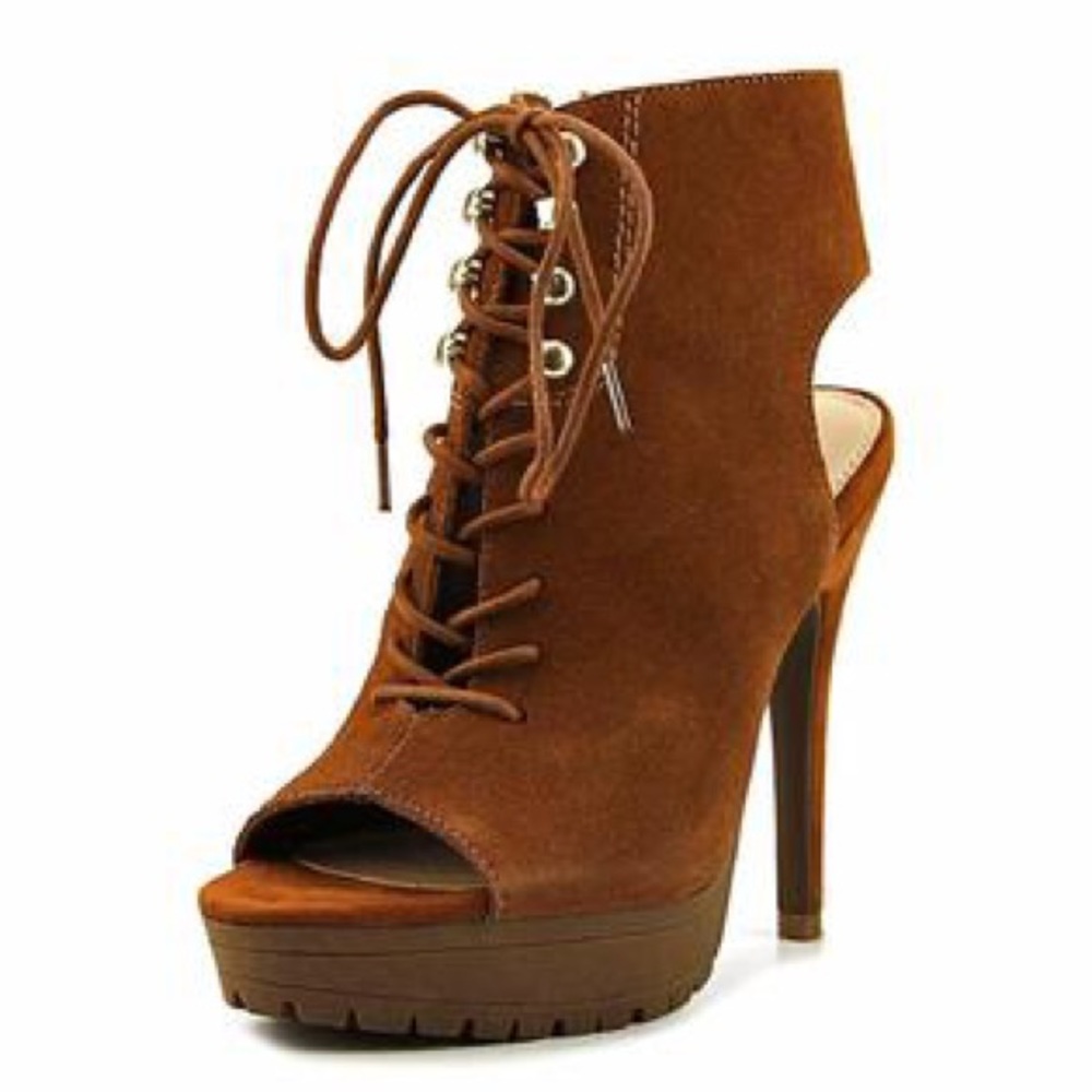 Womens Emiko Leather Open Toe Platform Pumps